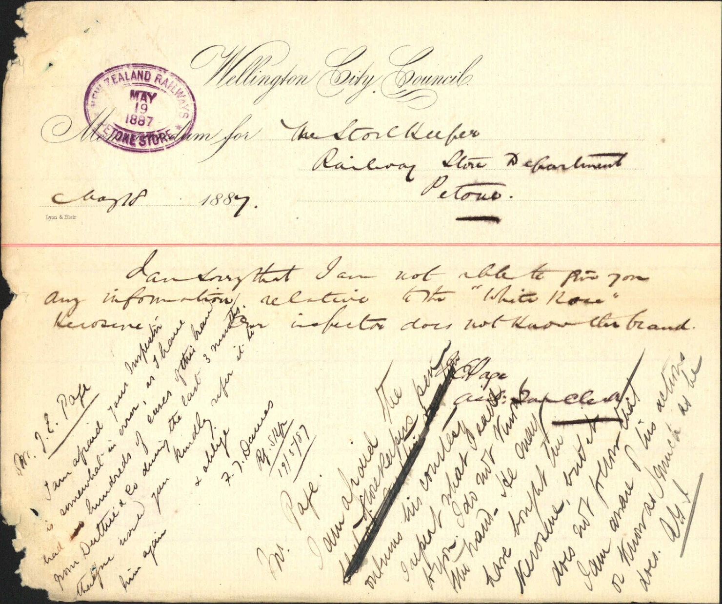 Further regarding the "White Rose" Kerosene - Railway Stores Department