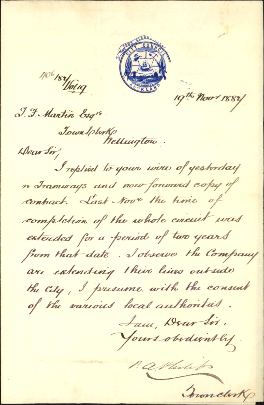 Further regarding tramways - Town Clerk, Auckland