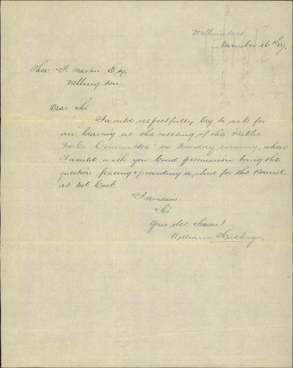 To attend Public Works Committee regarding pound - William Hutchings