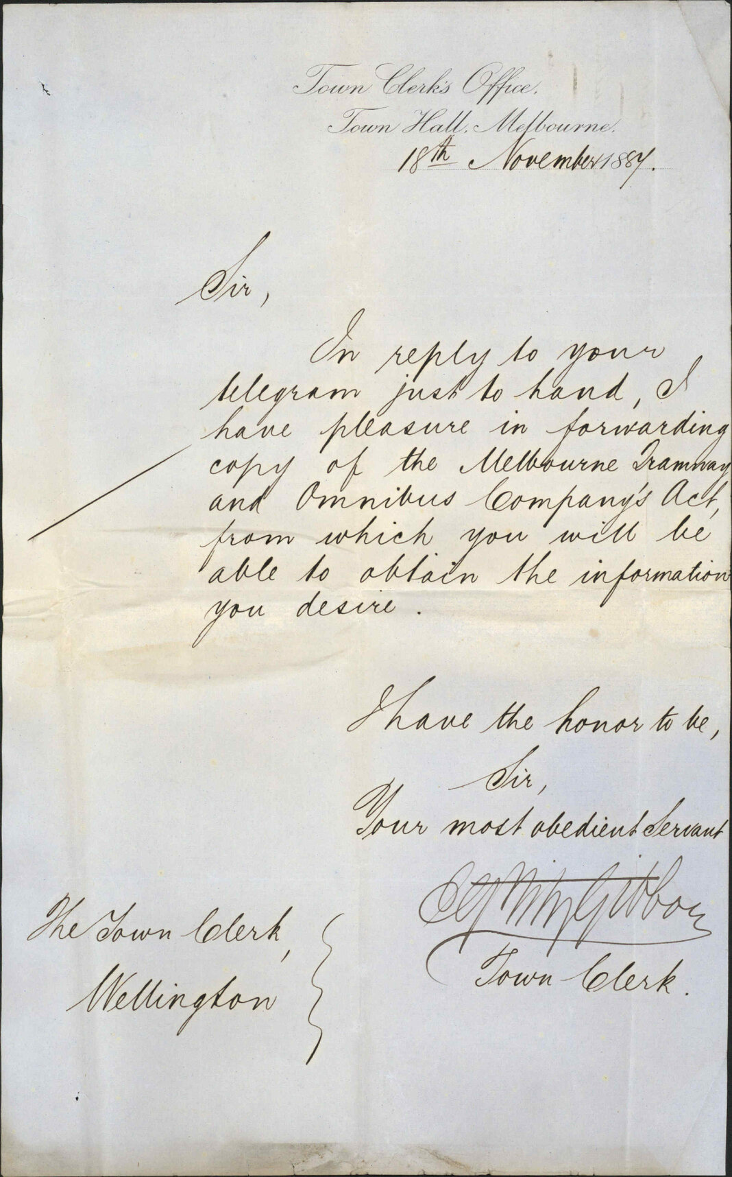 With information regarding tramways - Town Clerk, Melbourne