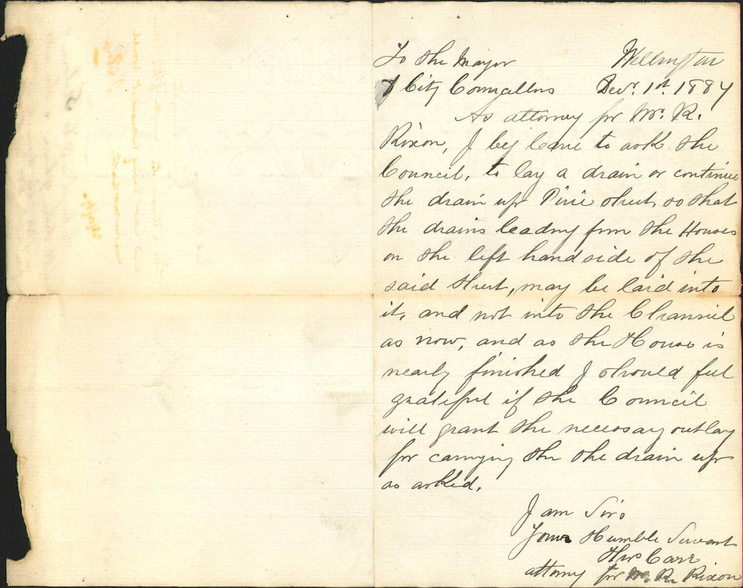 Asking for drain to be laid in Pirie Street - R Rixon's Attorney