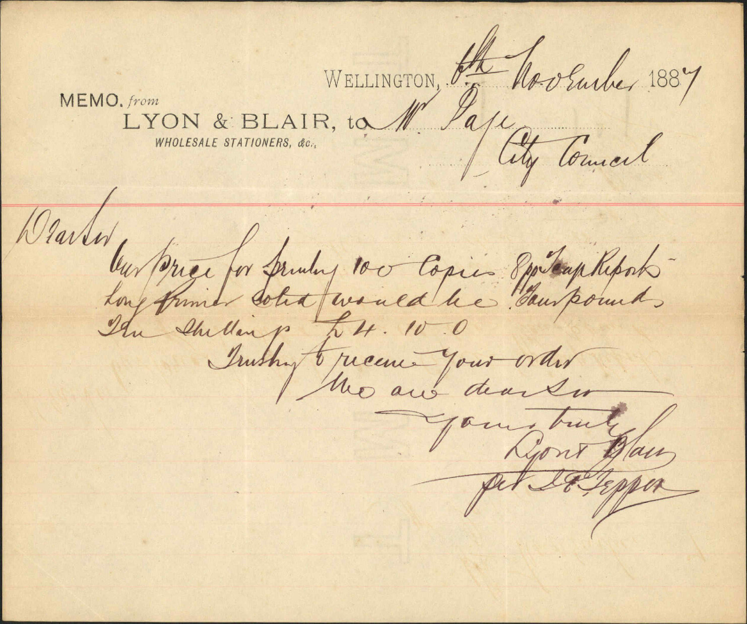 Tender for printing report on refuse - Lyon and Blair