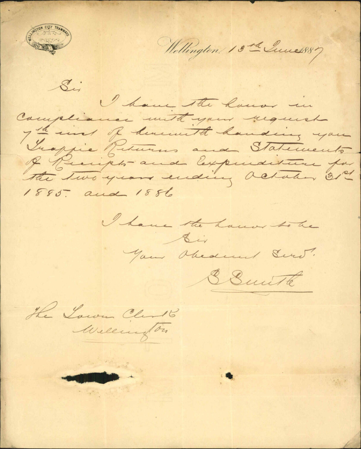 With copy of balance sheet for 1884-5 and 1885-6 - Wellington City Tramways