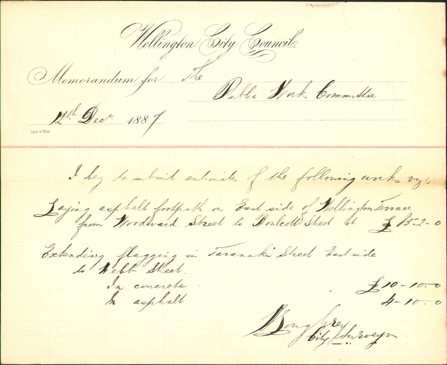 Footpath, Wellington Terrace and Taranaki Street - City Surveyor