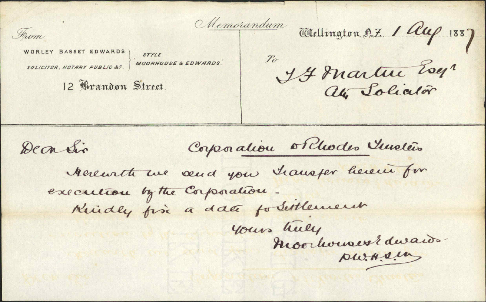 Corporation to Rhodes Trustees - Moorhouse and Edwards