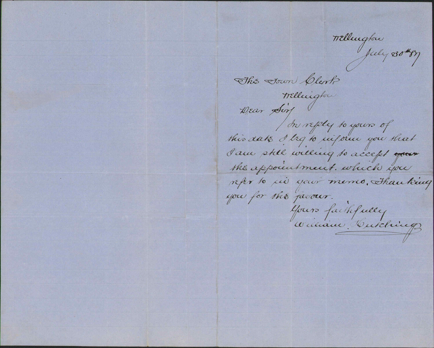 Appointment of Pound Keeper - William Hutchings