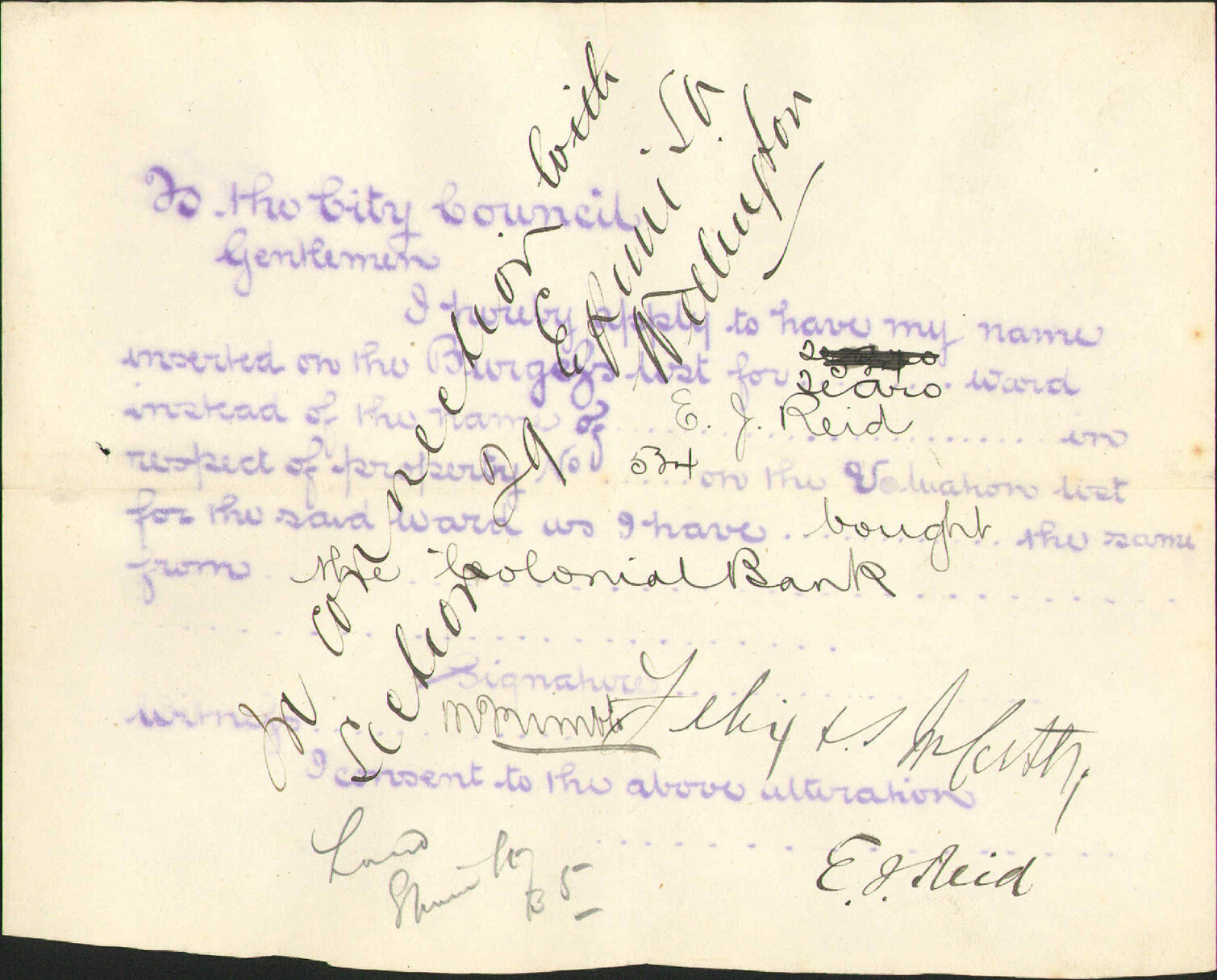 Application to be placed on burgess roll - Felix McCarthy