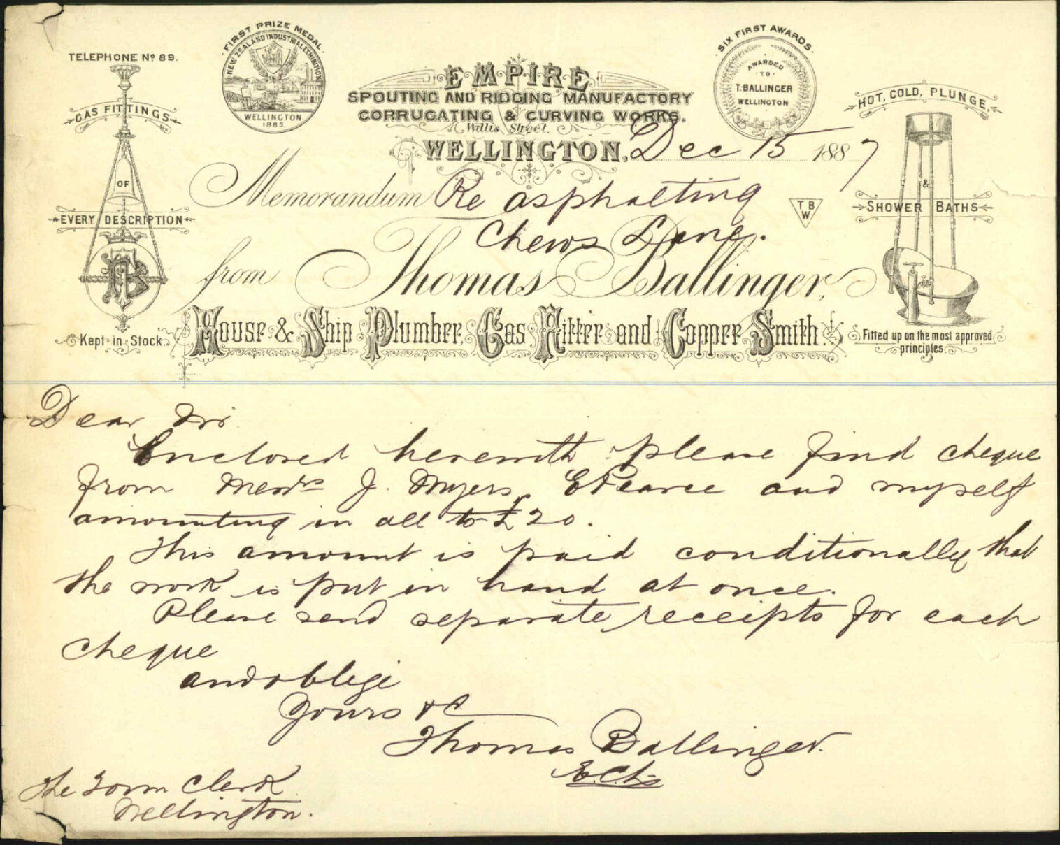 With cheque for work at Chew's Lane - Thomas Ballinger