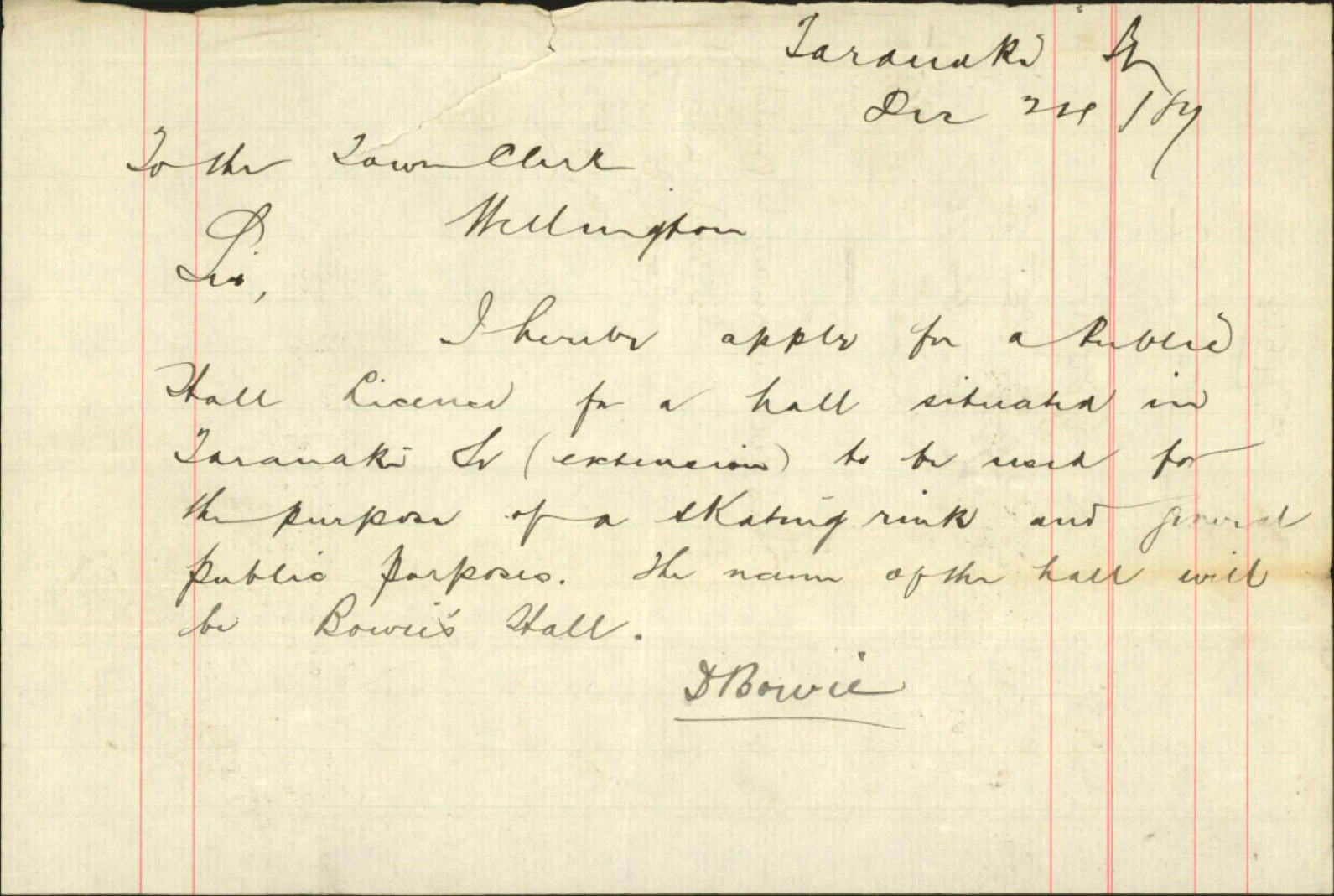 Application for public hall license - D Bowie