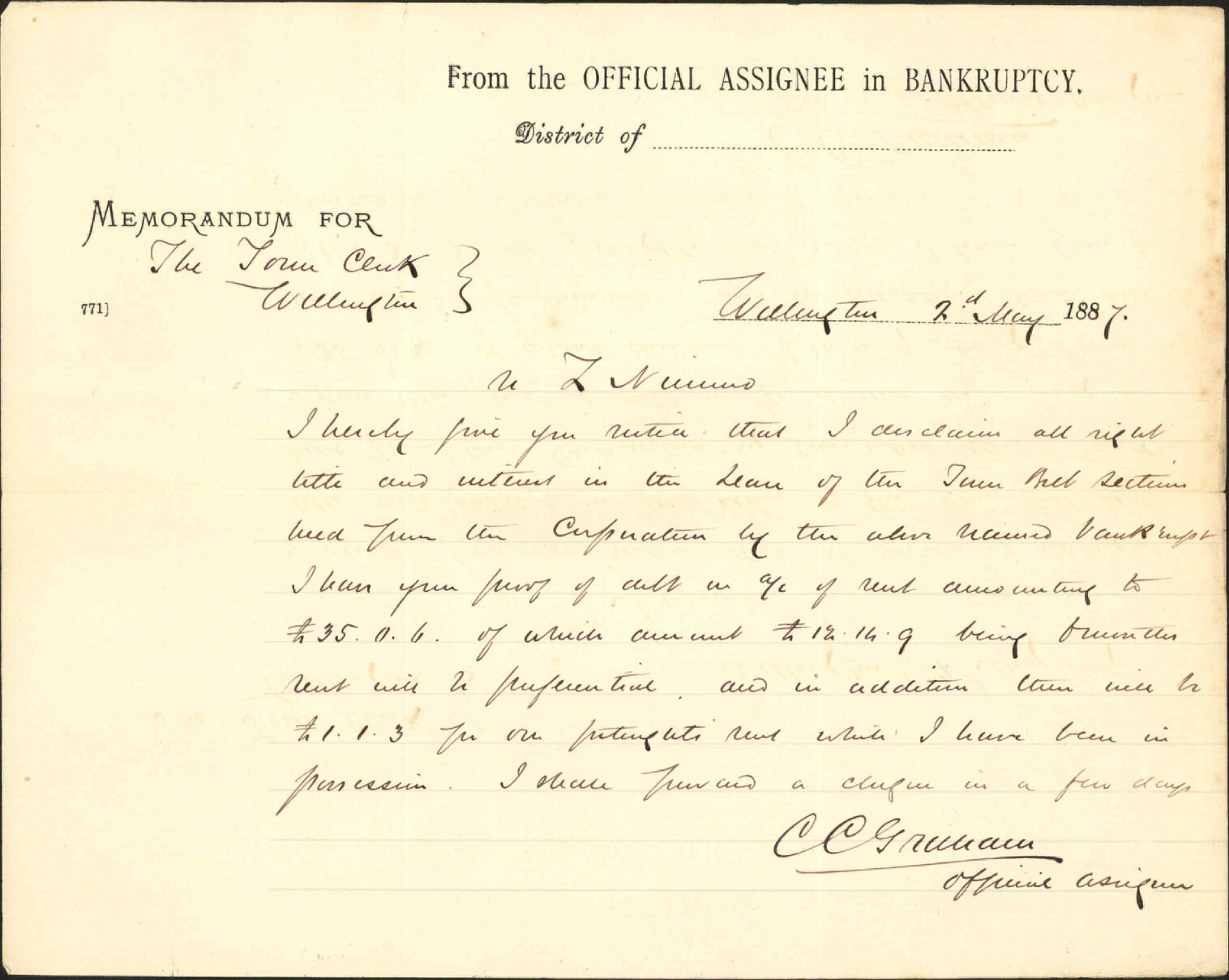 T Nimmo and Town Belt - Official Assignee