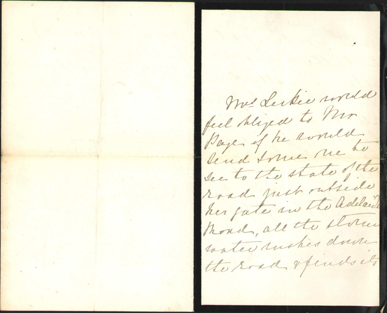 Asking repairs to Adelaide Road - Mrs Leckie