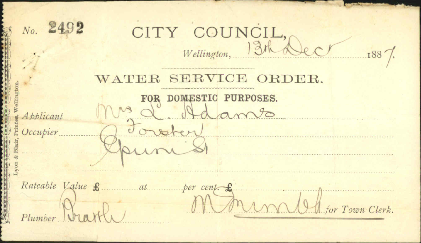 Application for water service in Epuni Street [Hōniana Te Puni Street] - William Adams and others