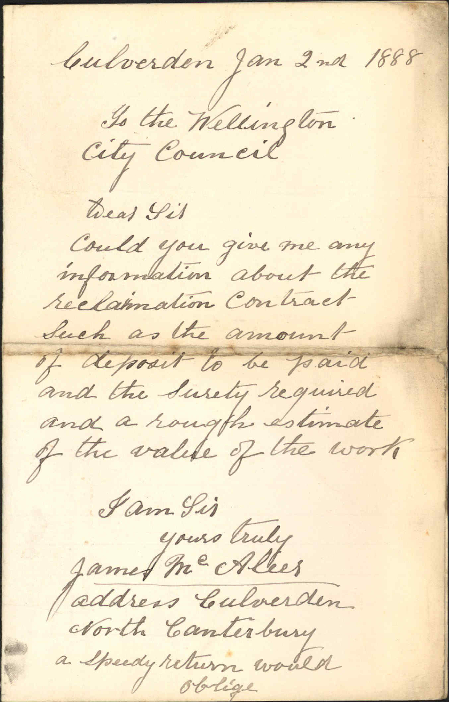 Asking particulars regarding Te Aro Reclamation number 3 - James McAlier