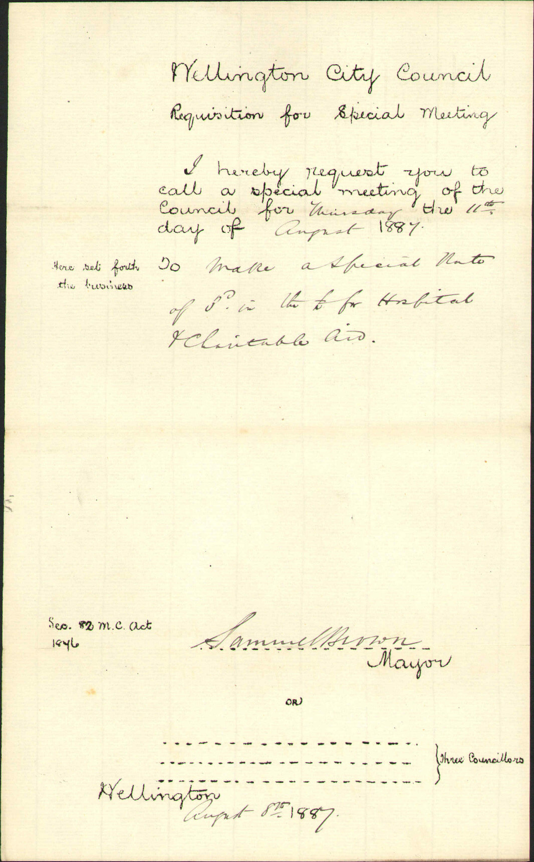 Requisition for special meeting - The Mayor of Wellington