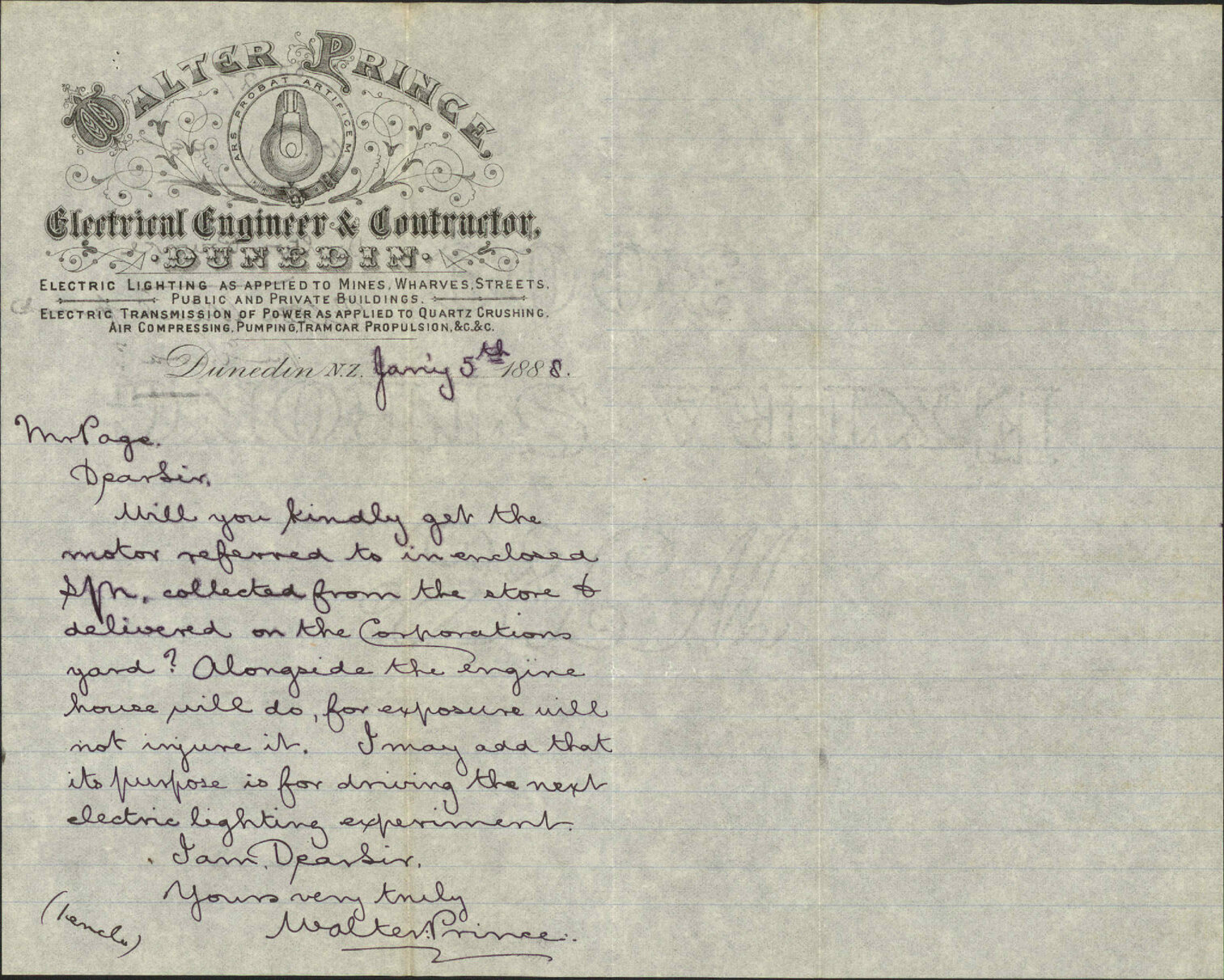 Pelton Wheel forwarded per "Suva" - Walter Prince, Dunedin