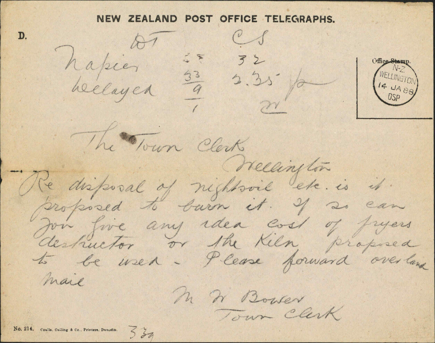 Enquiry regarding consumption of refuse - Town Clerk, Napier