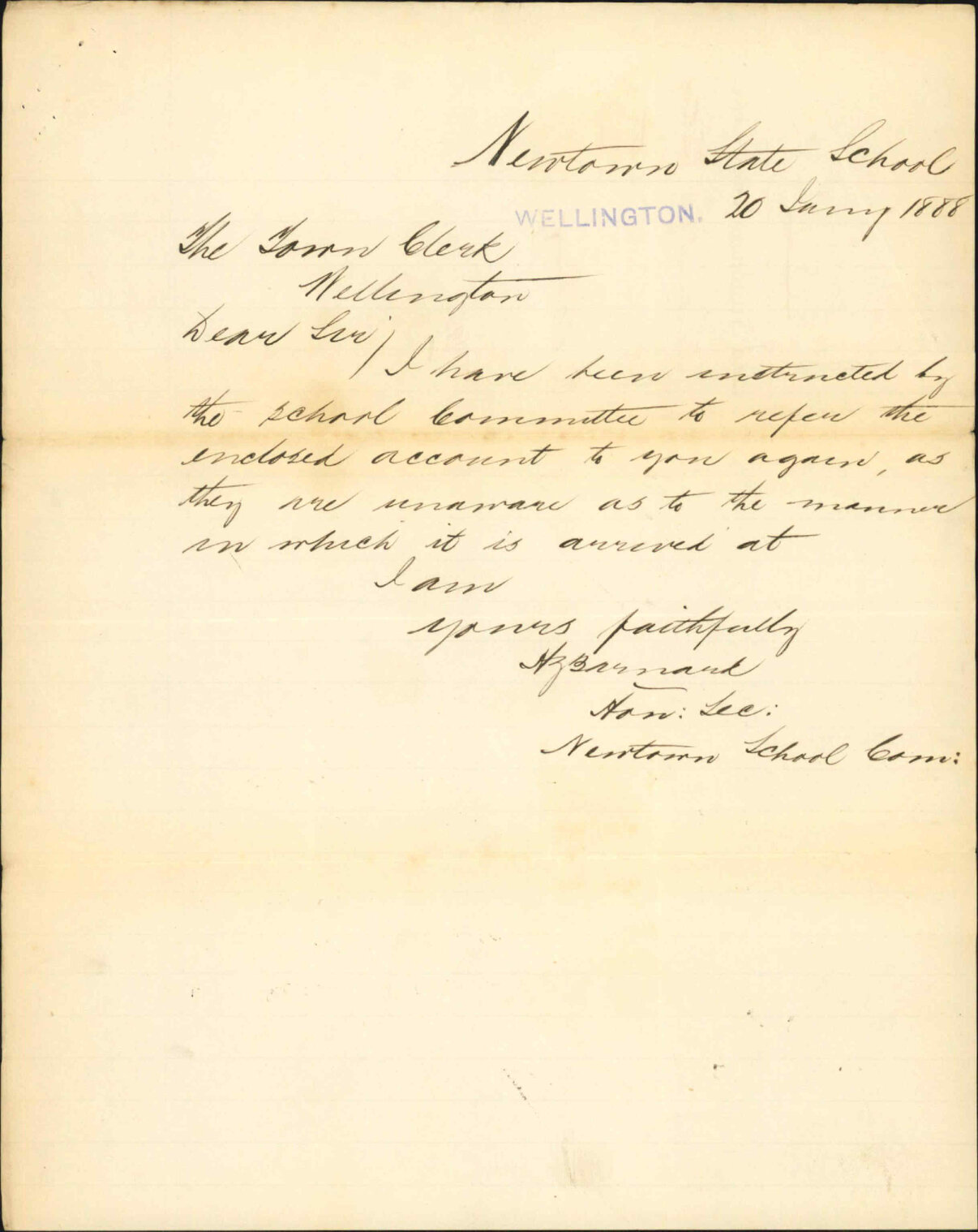 Account for testing water meter - Secretary, Newtown School Committee
