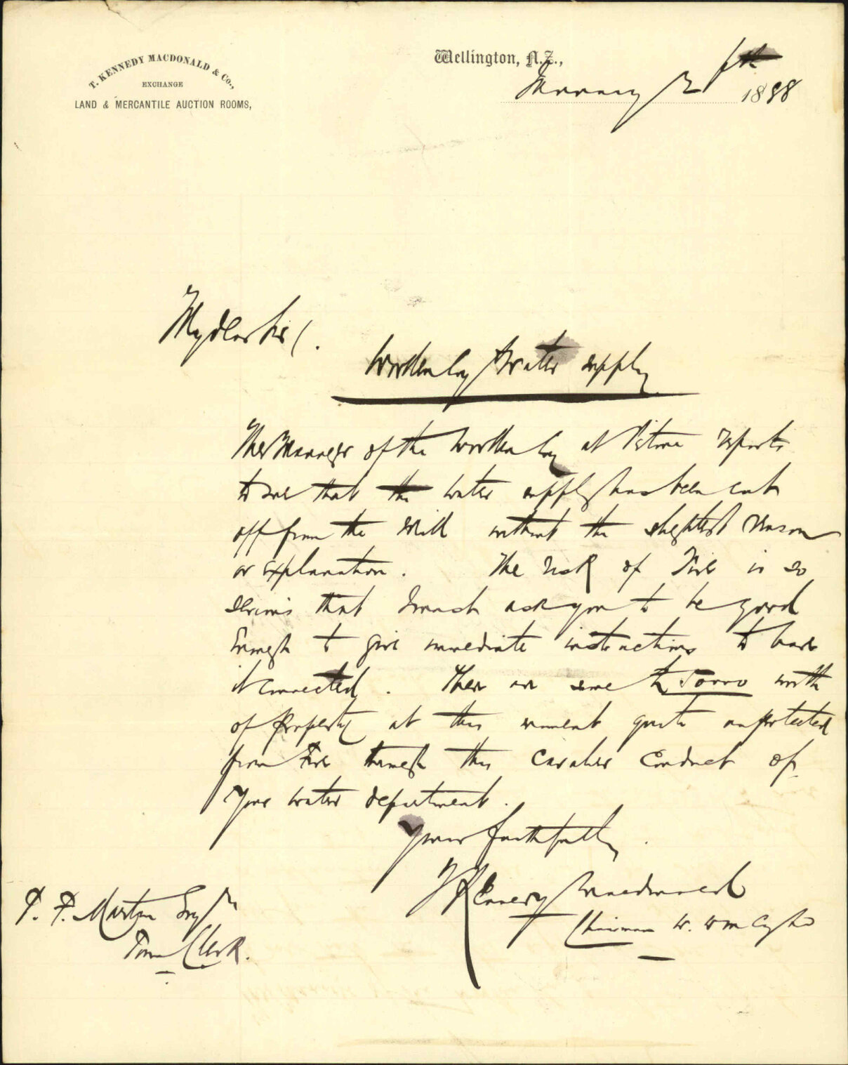 Water cut off - Wellington Woollen Company