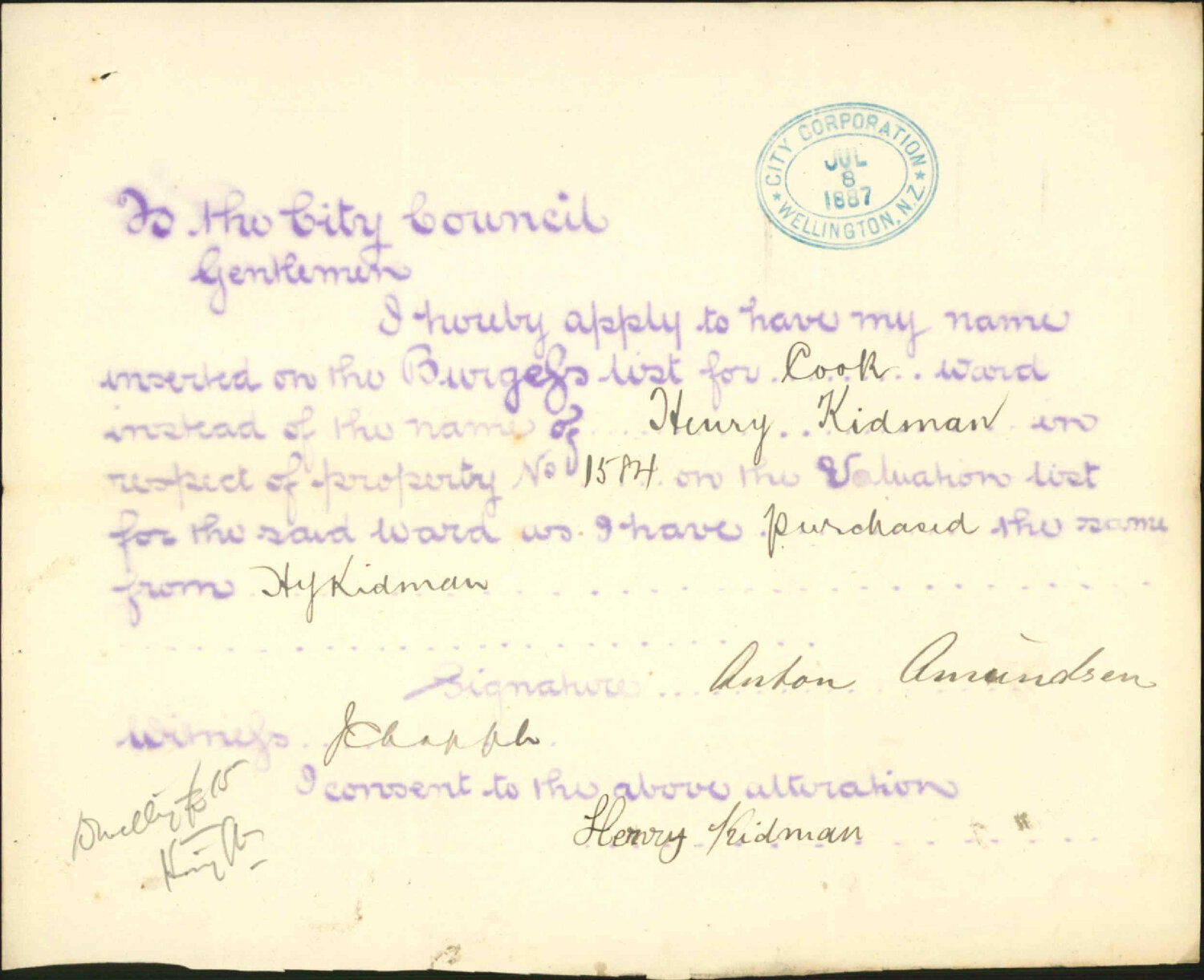 Application to be placed on burgess roll - A Amundsen