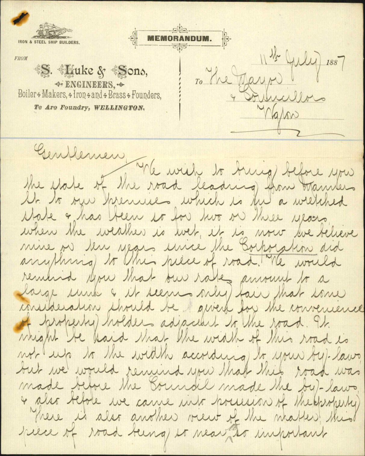 Asking for repairs to street off Manners Street - S Luke and Sons and others