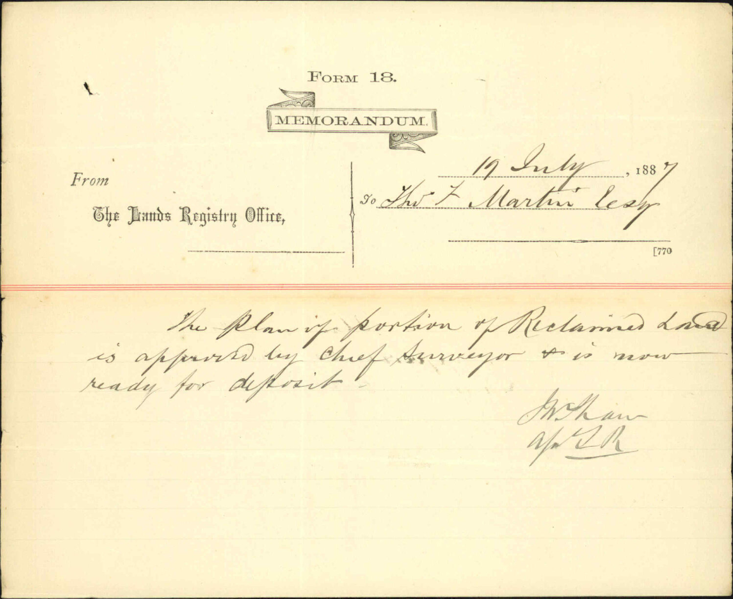 Plan of reclaimed land ready - Land Registry Office