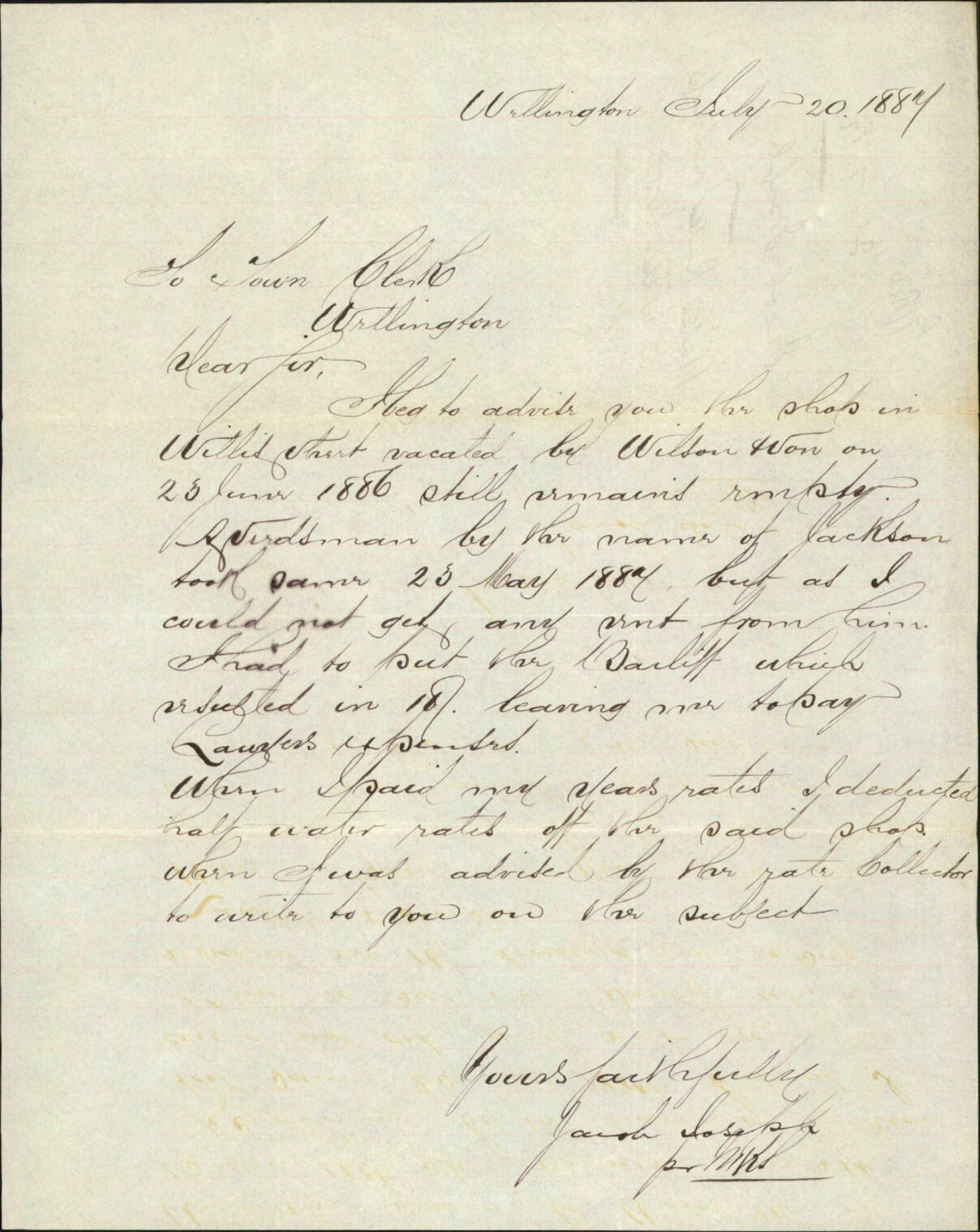 Water rates on shop in Willis Street - Jacob Joseph