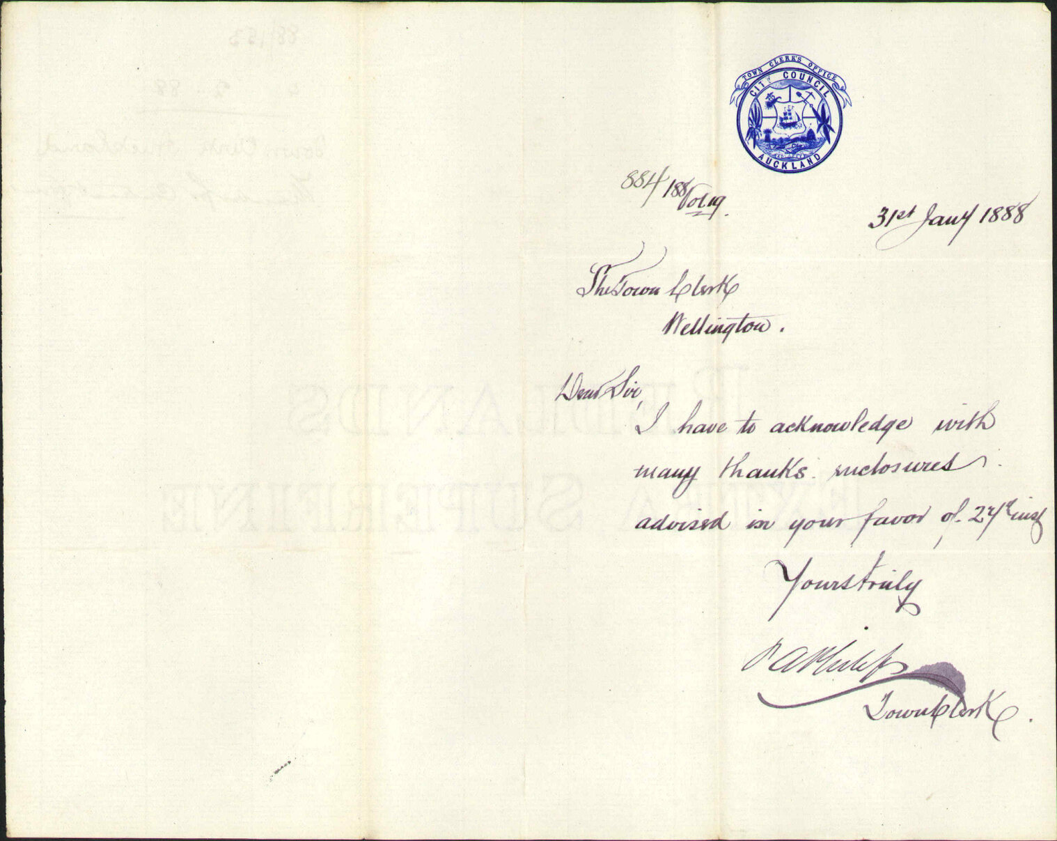 Thanks for contract forms - Town Clerk, Auckland
