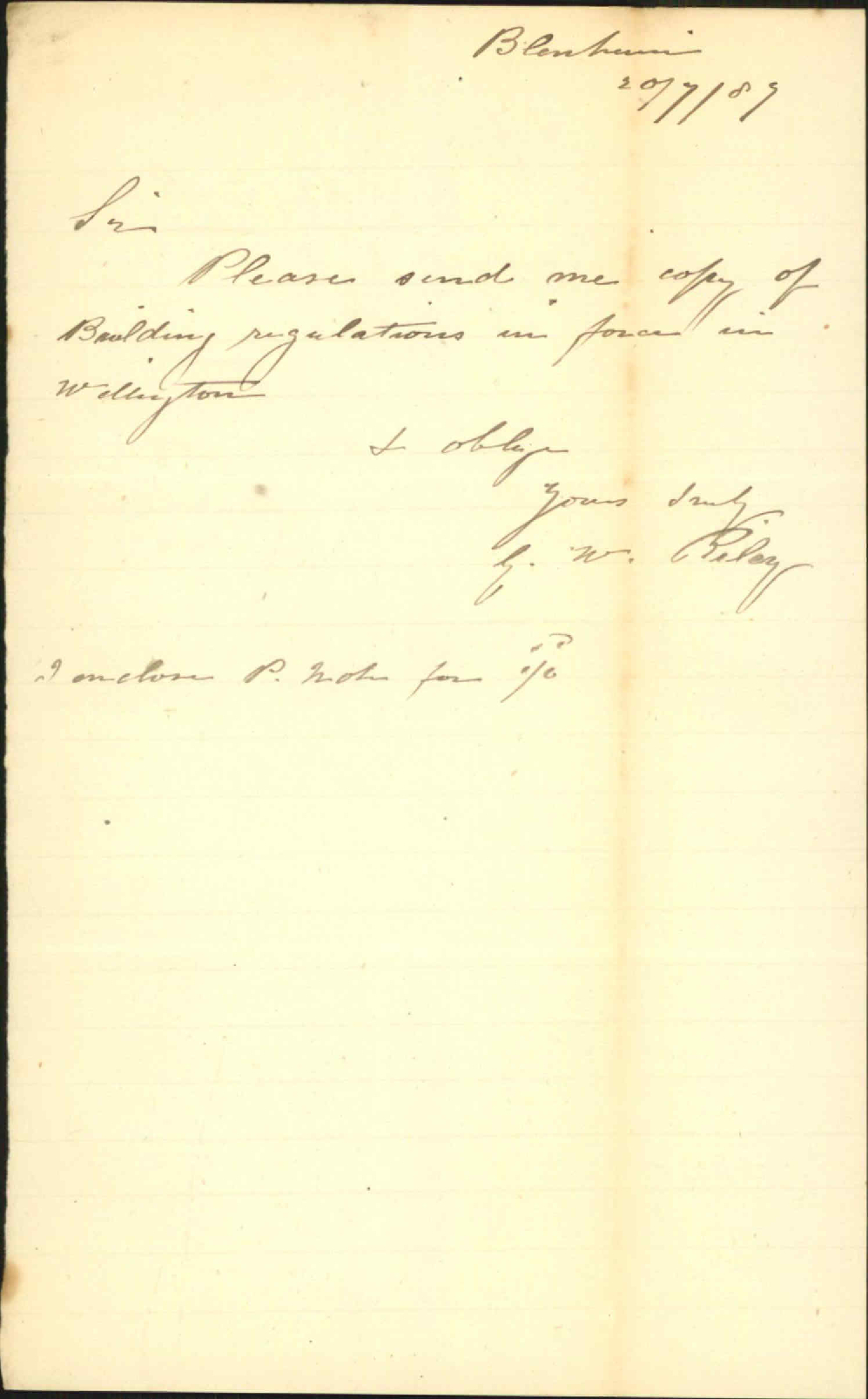 Asking for copy of building regulations - G W Riley