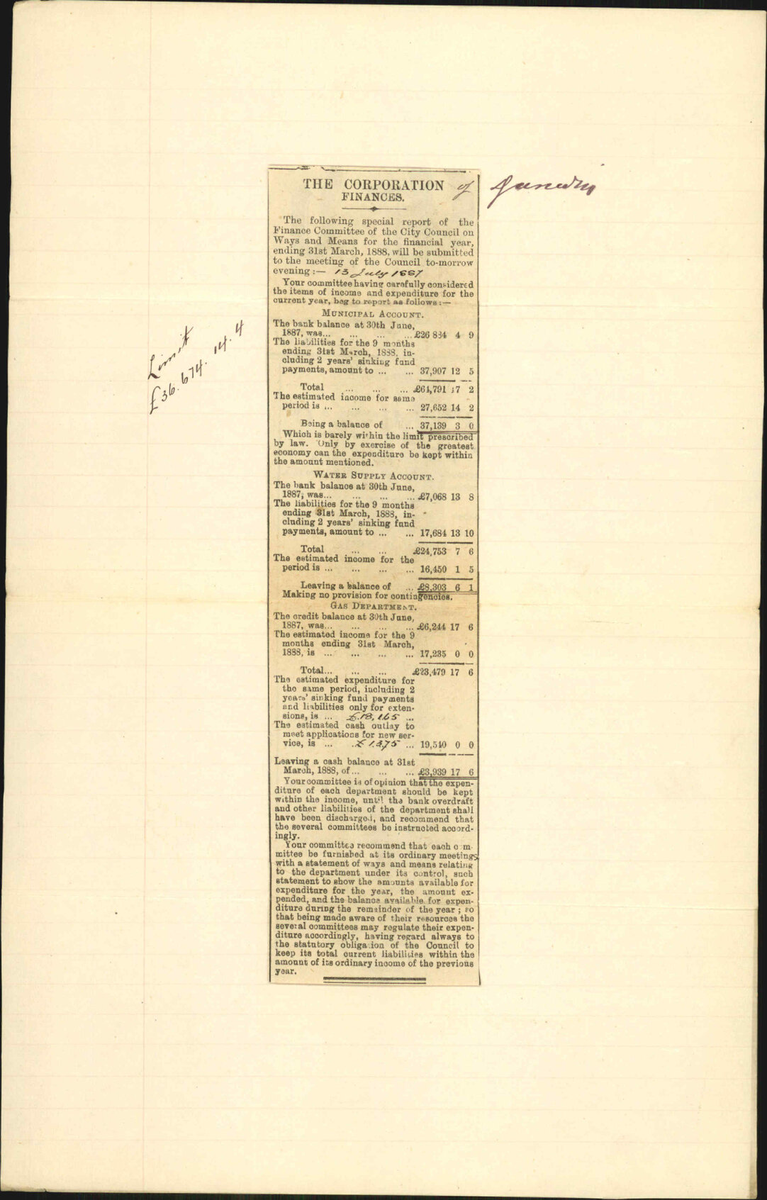 Overdraft (particulars of) - Town Clerk Dunedin