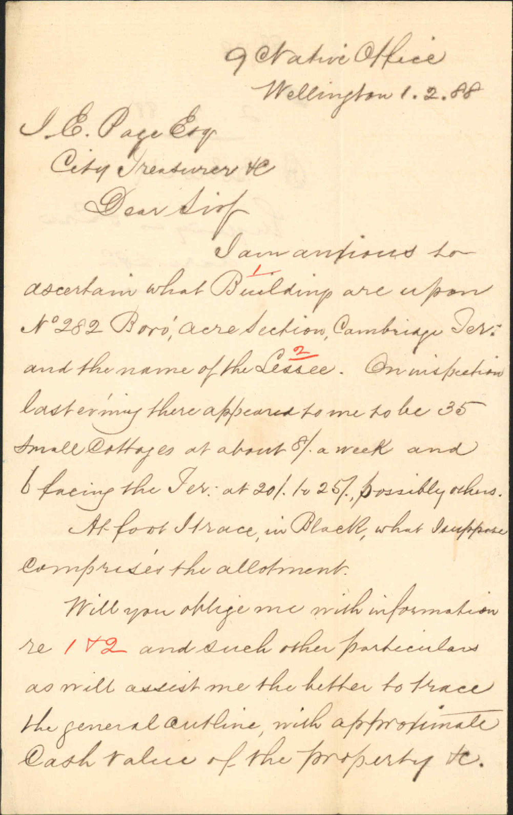 Enquiry as to Town Acre Number 282 - A Silcock