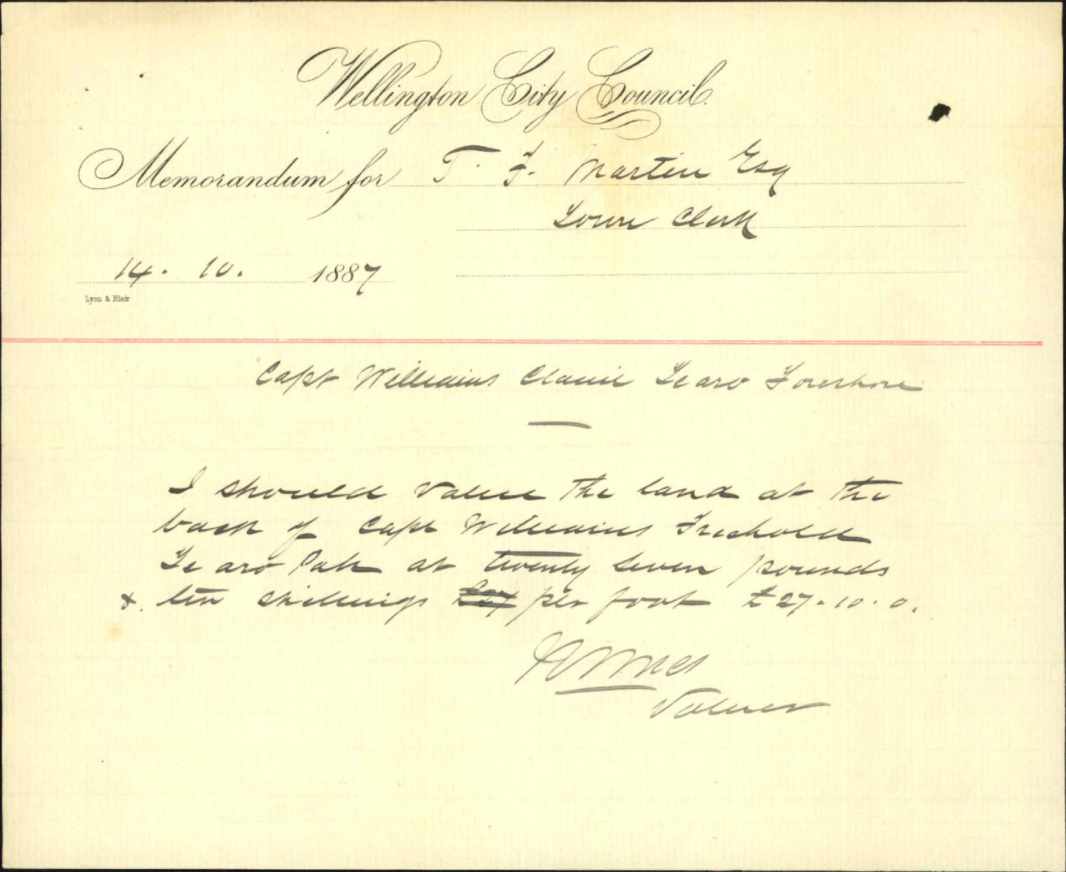Forwarding claim of W R Williams - Ollivier, Brown and Pennefather