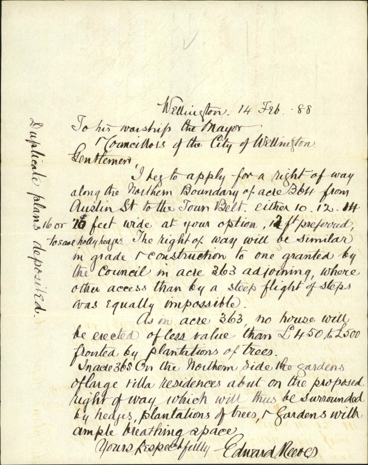Application for sanction of right of way off Austin Street - Edward Reeves