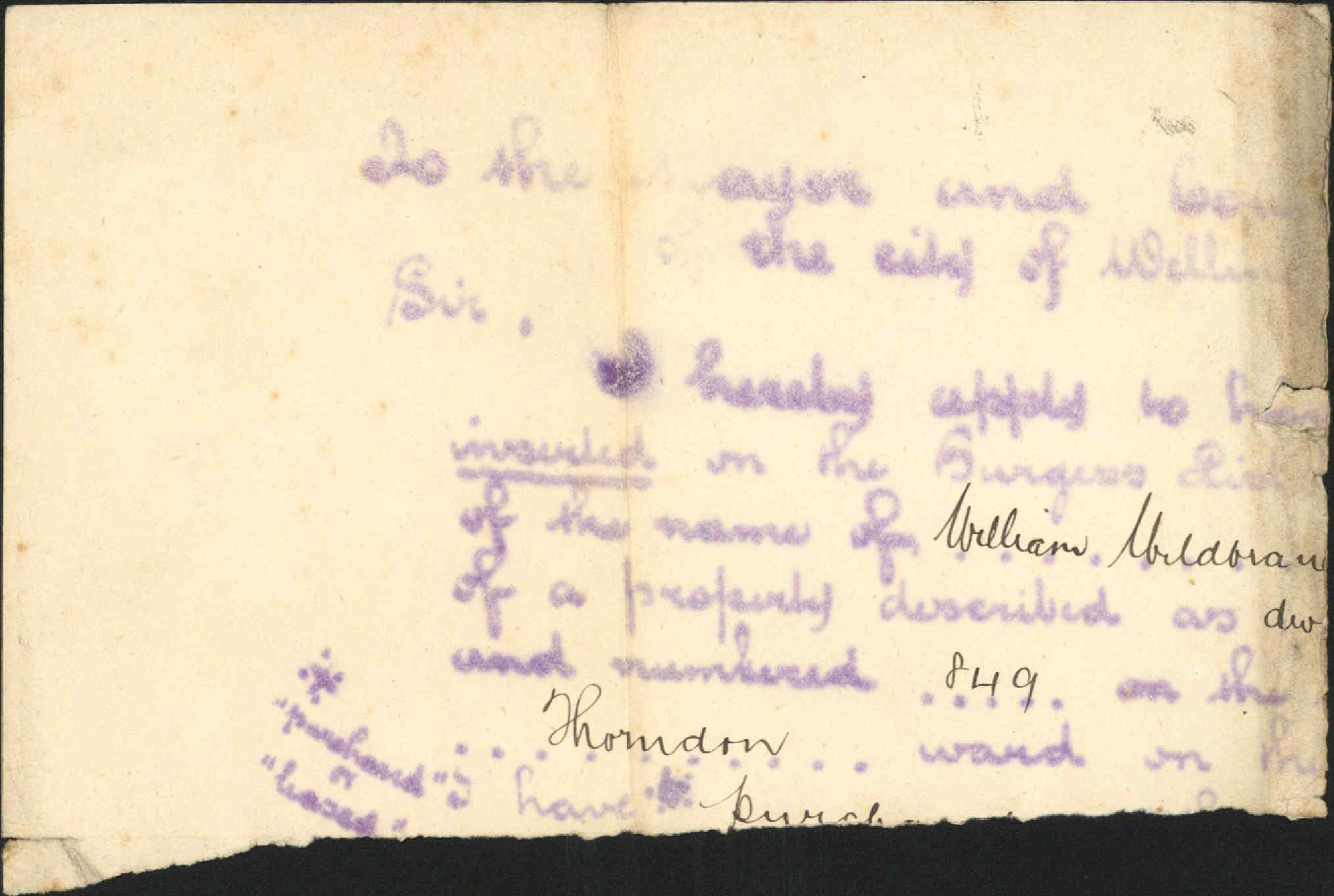 Application to be placed on burgess roll - J C Taylor