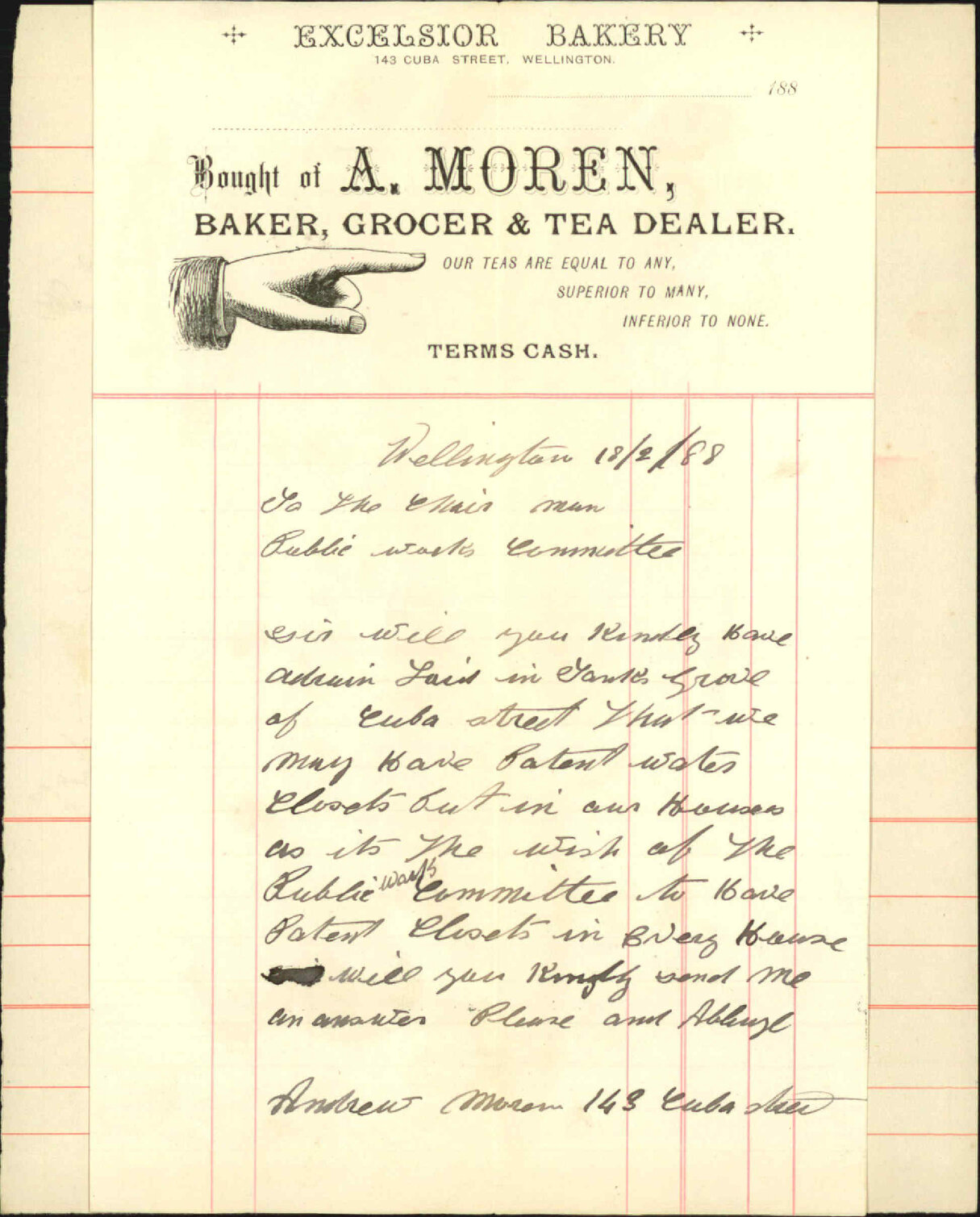 Asking for drain in Tonk's Grove off Cuba Street - A Moren