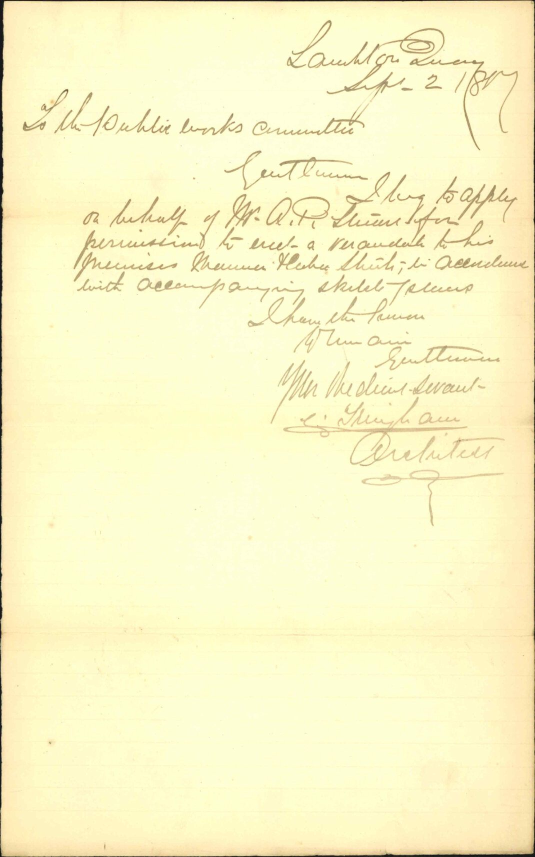 Application for leave to erect verandah - C Tringham