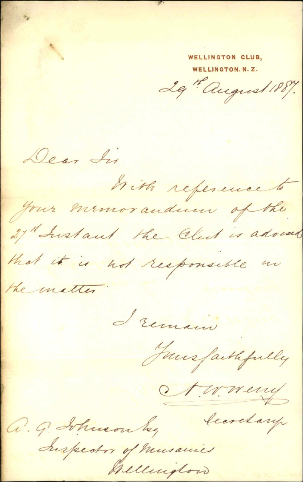 Land slip at the Wellington Club - Inspector of Nuisances