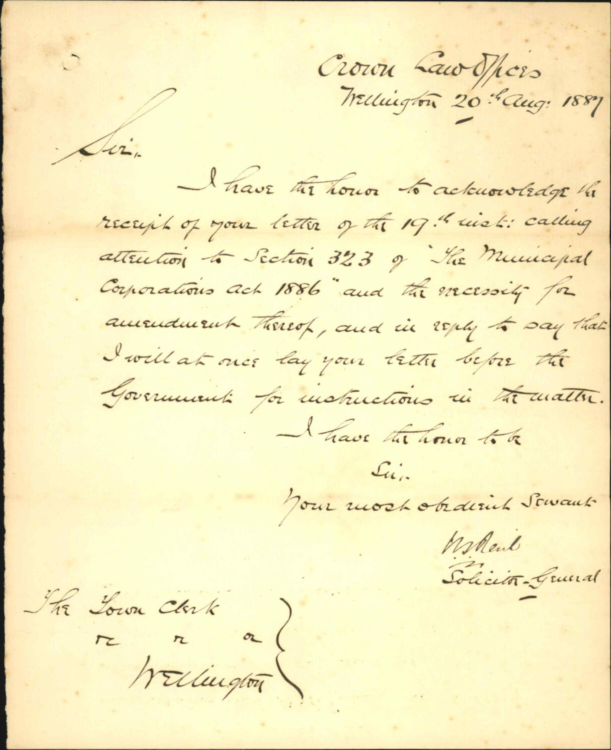 Section 323 Municipal Corporation Act 1886 - Solicitor General