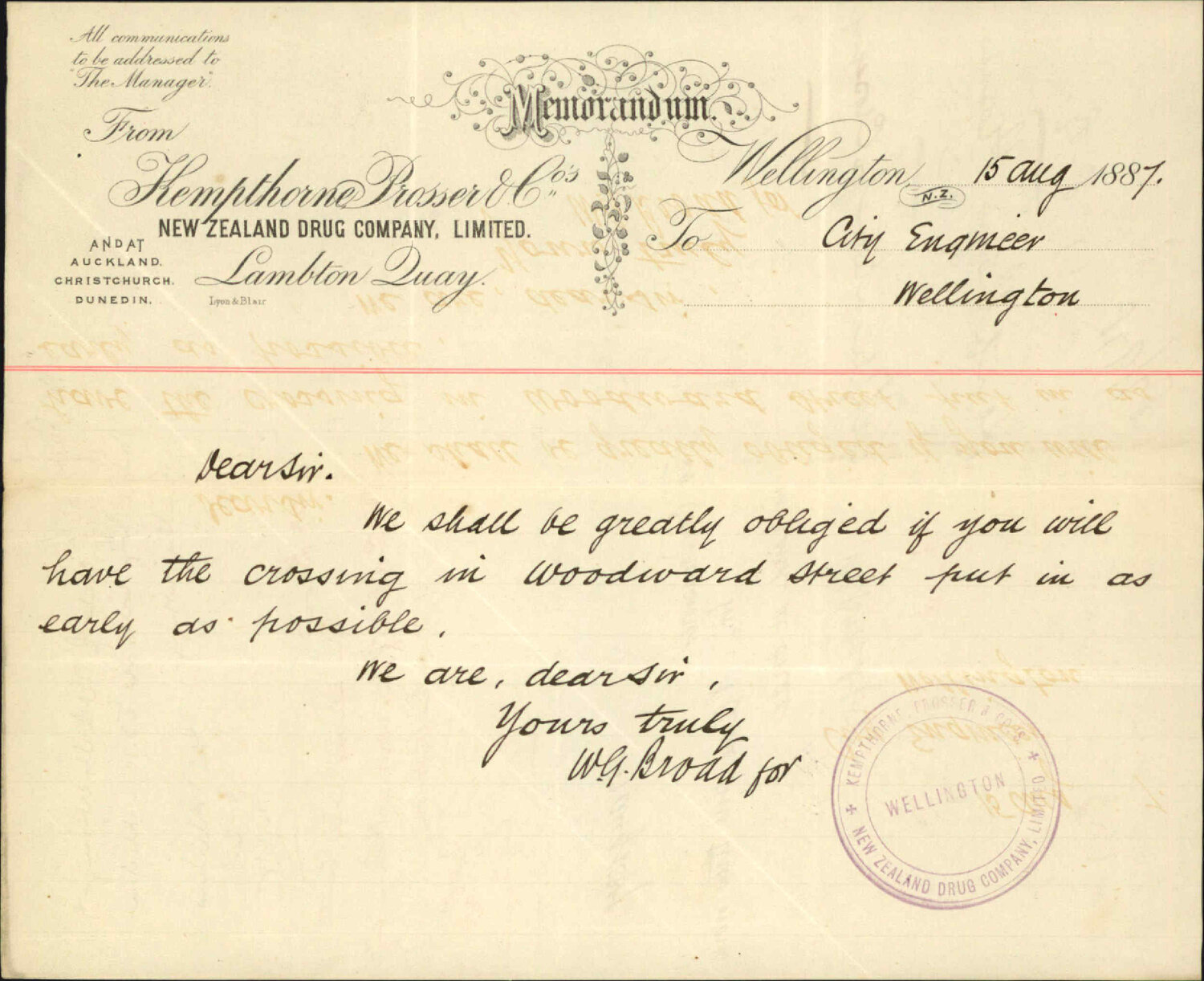 Application for crossing - Kempthorne, Prosser and Co