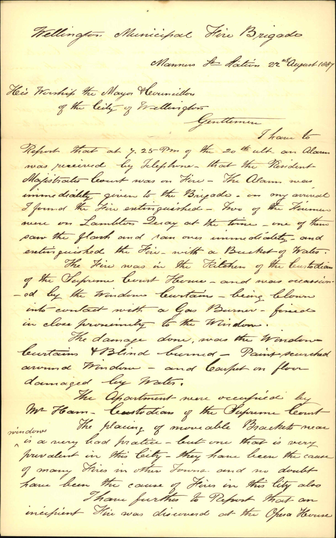 Report of fire at Resident Magistrates Court and Opera House - Robert A Page (Captain, Fire Brigade)