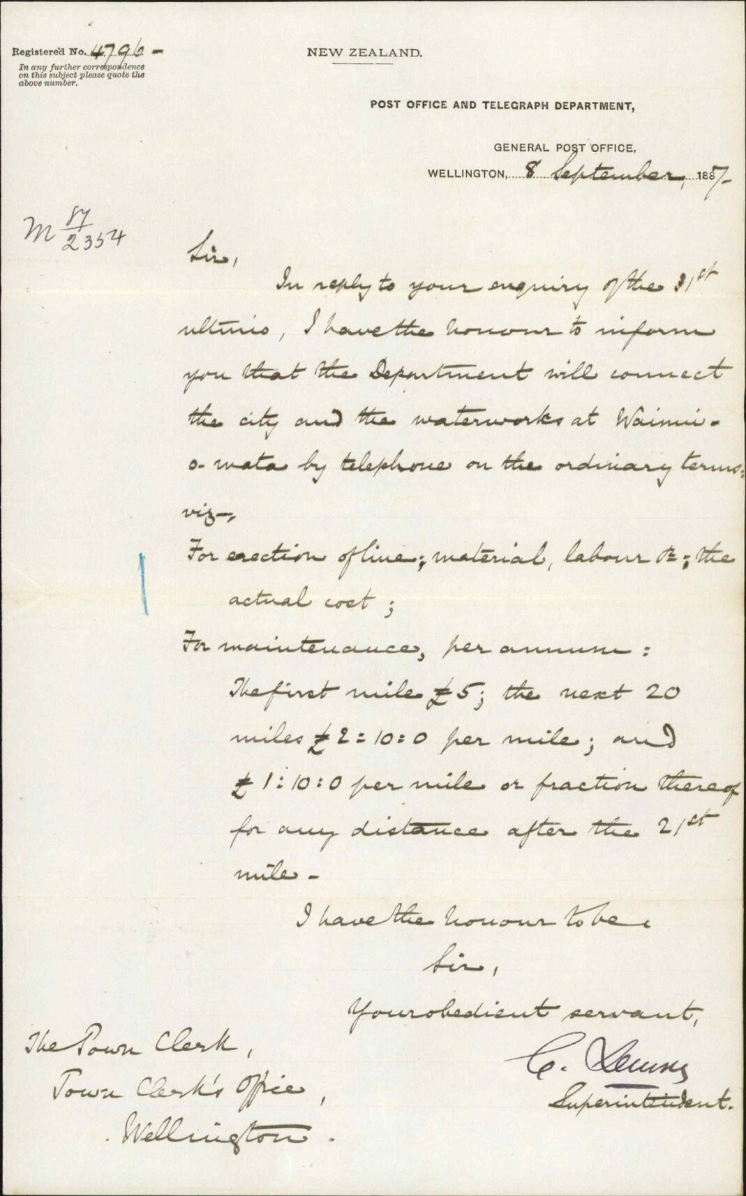 Reply regarding telephone at Wainui - Post Office and Telegraph Department