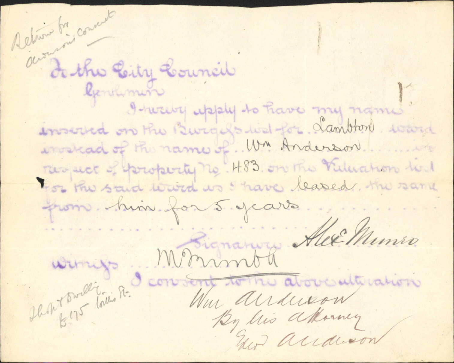 Application to be placed on Burgess Roll - Alexander Munro
