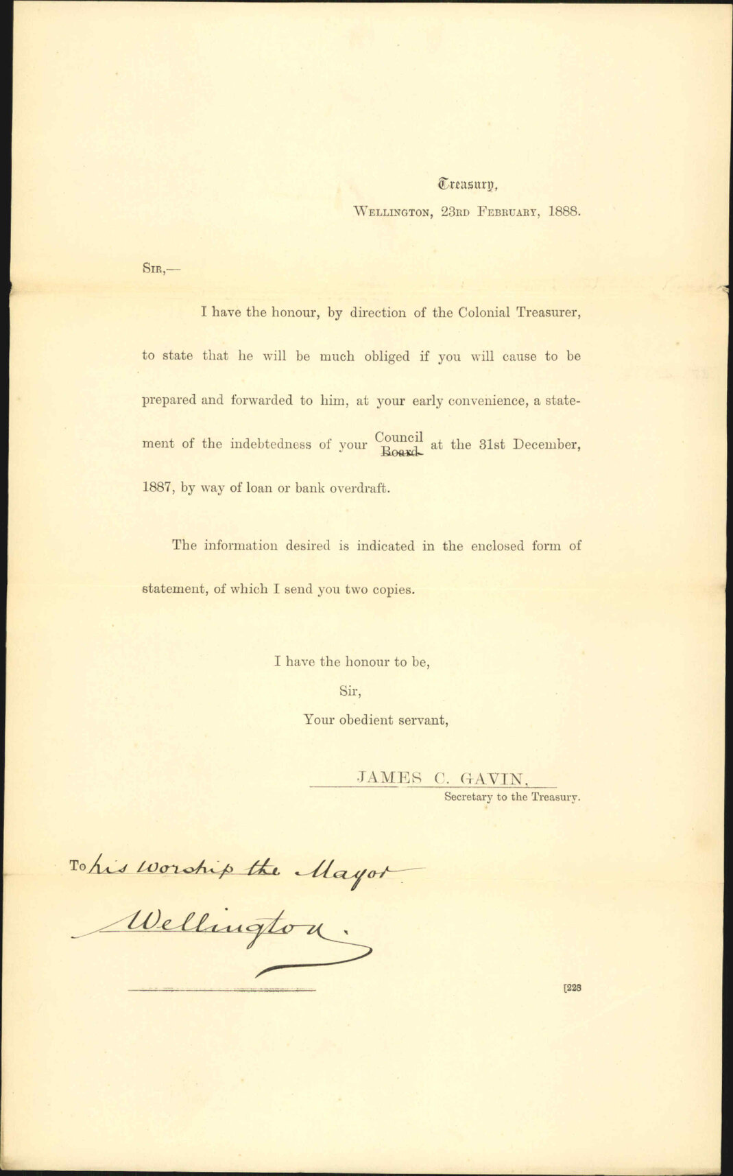 Asking particulars of corporation indebtedness - Treasury