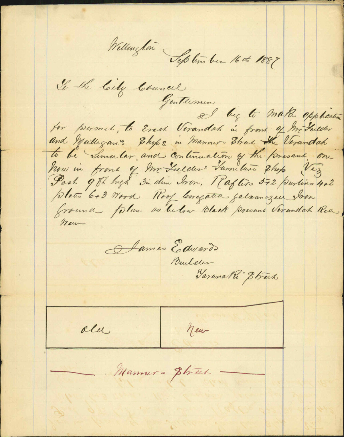 Application for leave to erect verandah - James Edwards