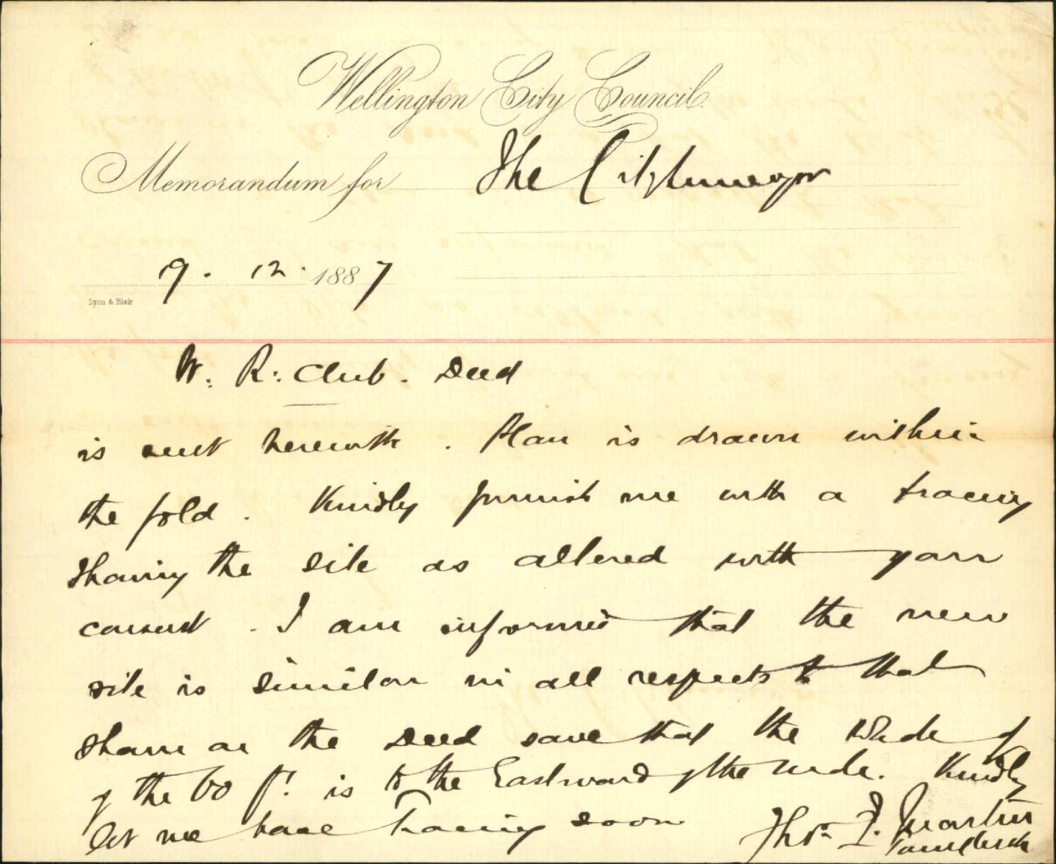 Wellington Rowing Club's deed - City Surveyor