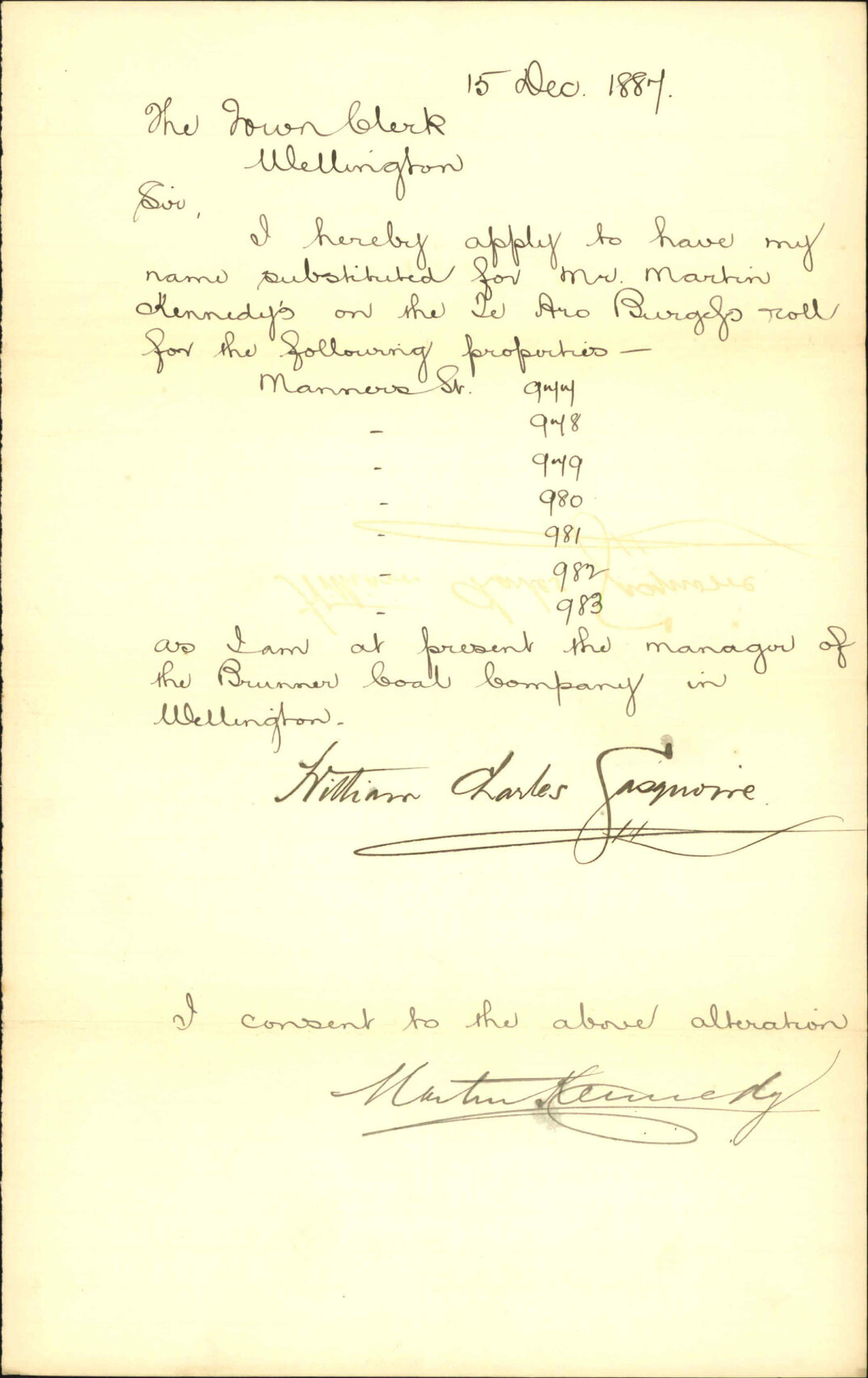 Application to be placed on Burgess Roll - W C Gasquovre