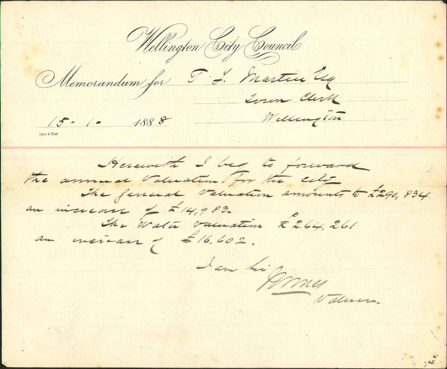 With valuation lists for 1888-89 - City Valuer