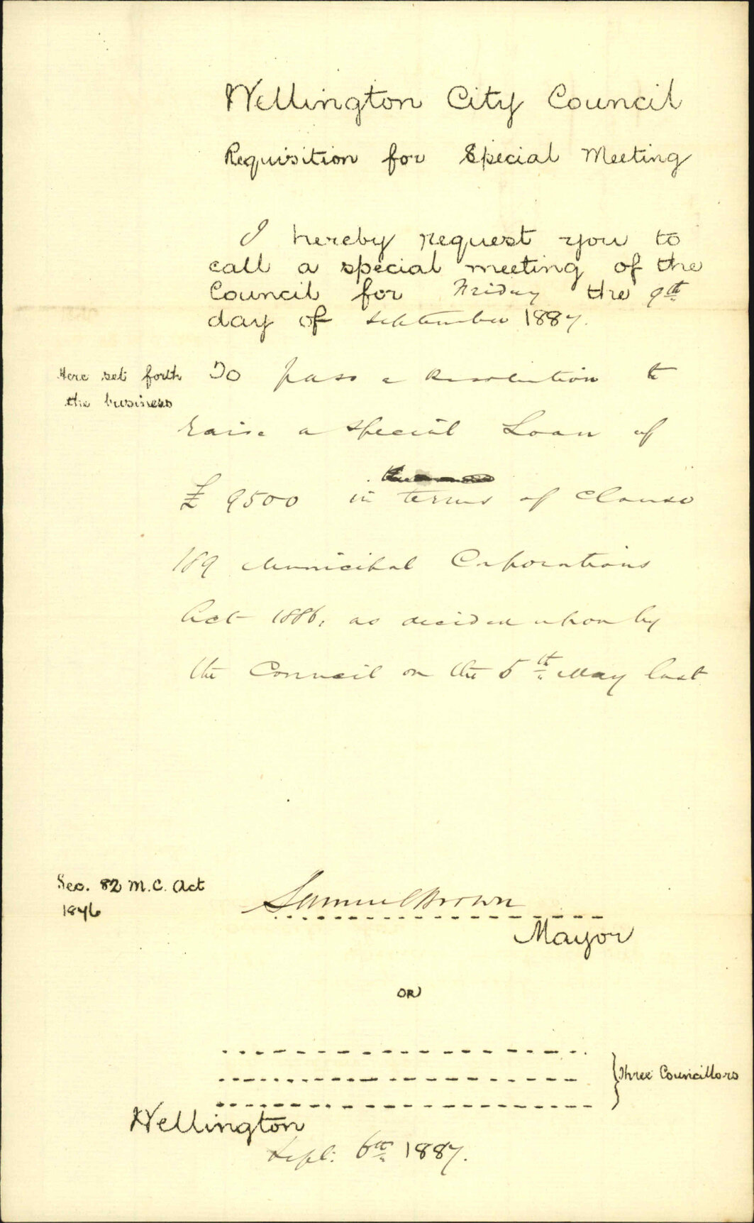 Requisition for special meeting - The Mayor of Wellington
