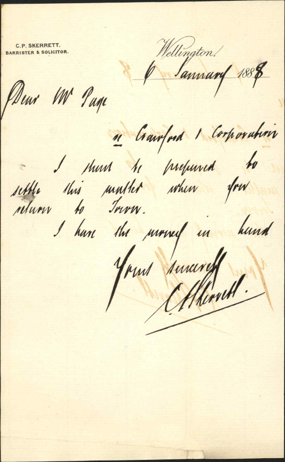 Crawford's account for Town Belt rent - C P Sherrett