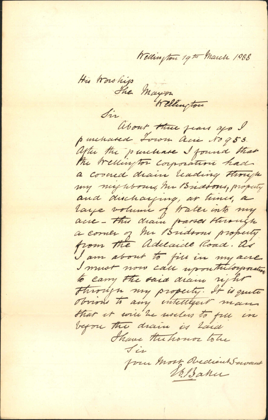 Asking for drain at Town Acre Number 953 - E C Baker