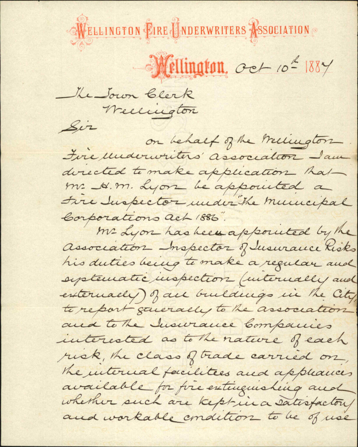 Asking that Mr H M Lyon may be appointed a fire inspector - Underwaters Association